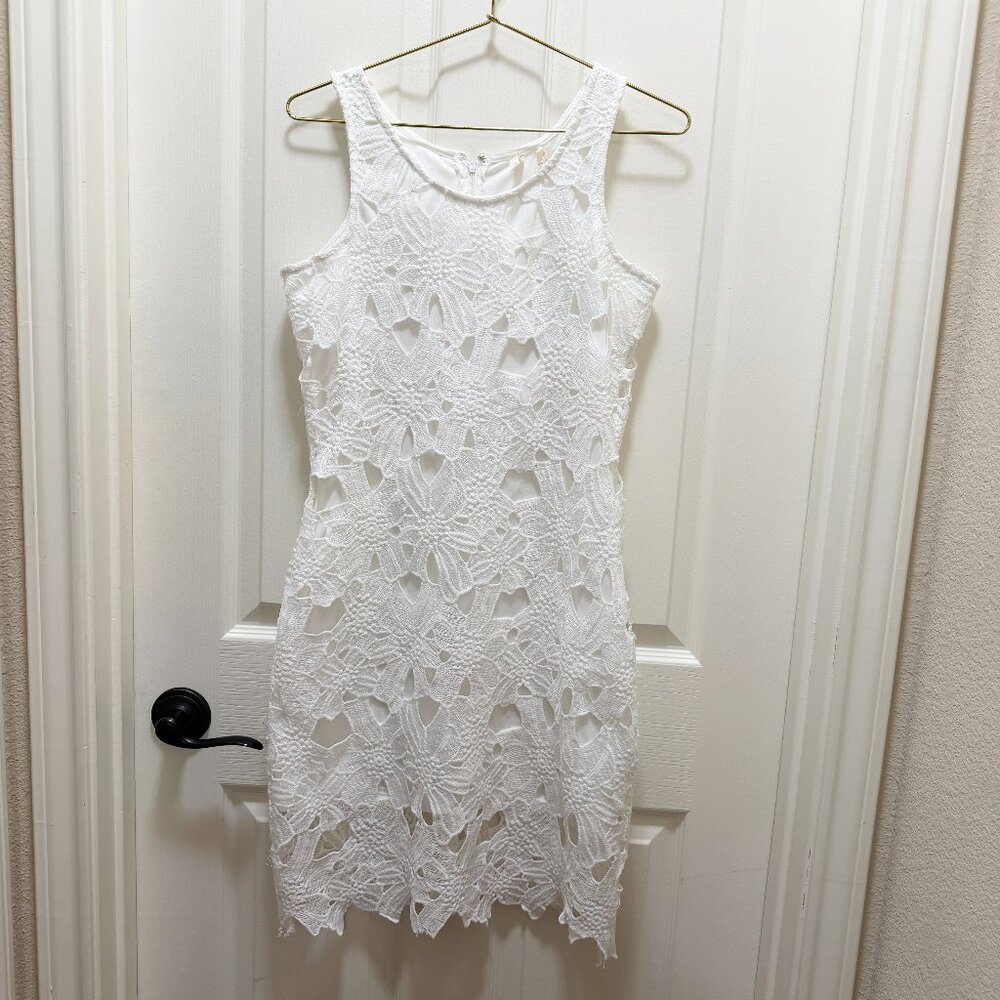 Japna White Floral Crochet Midi Dress